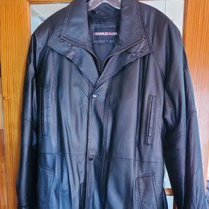 Men's Black Leather Trench